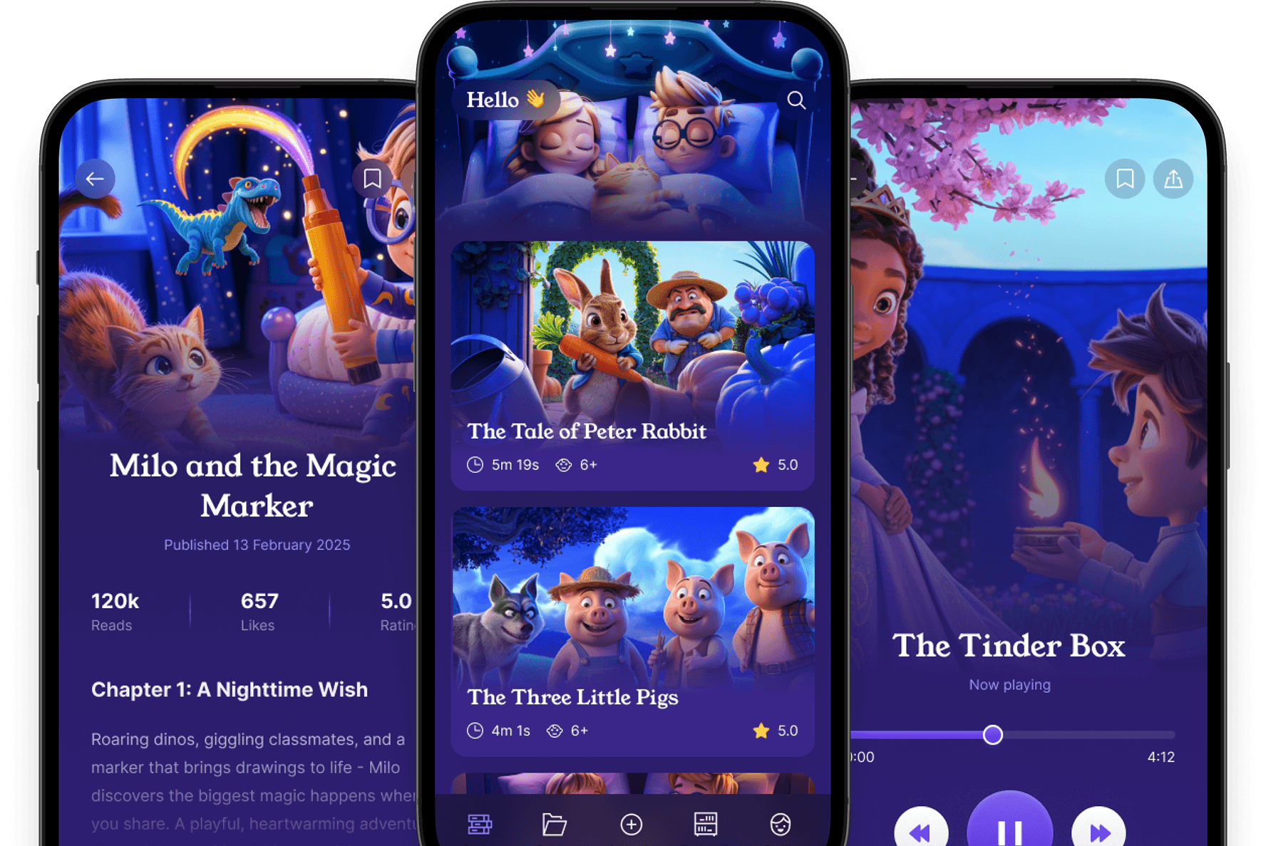 Lullabee Tales app showing bedtime stories